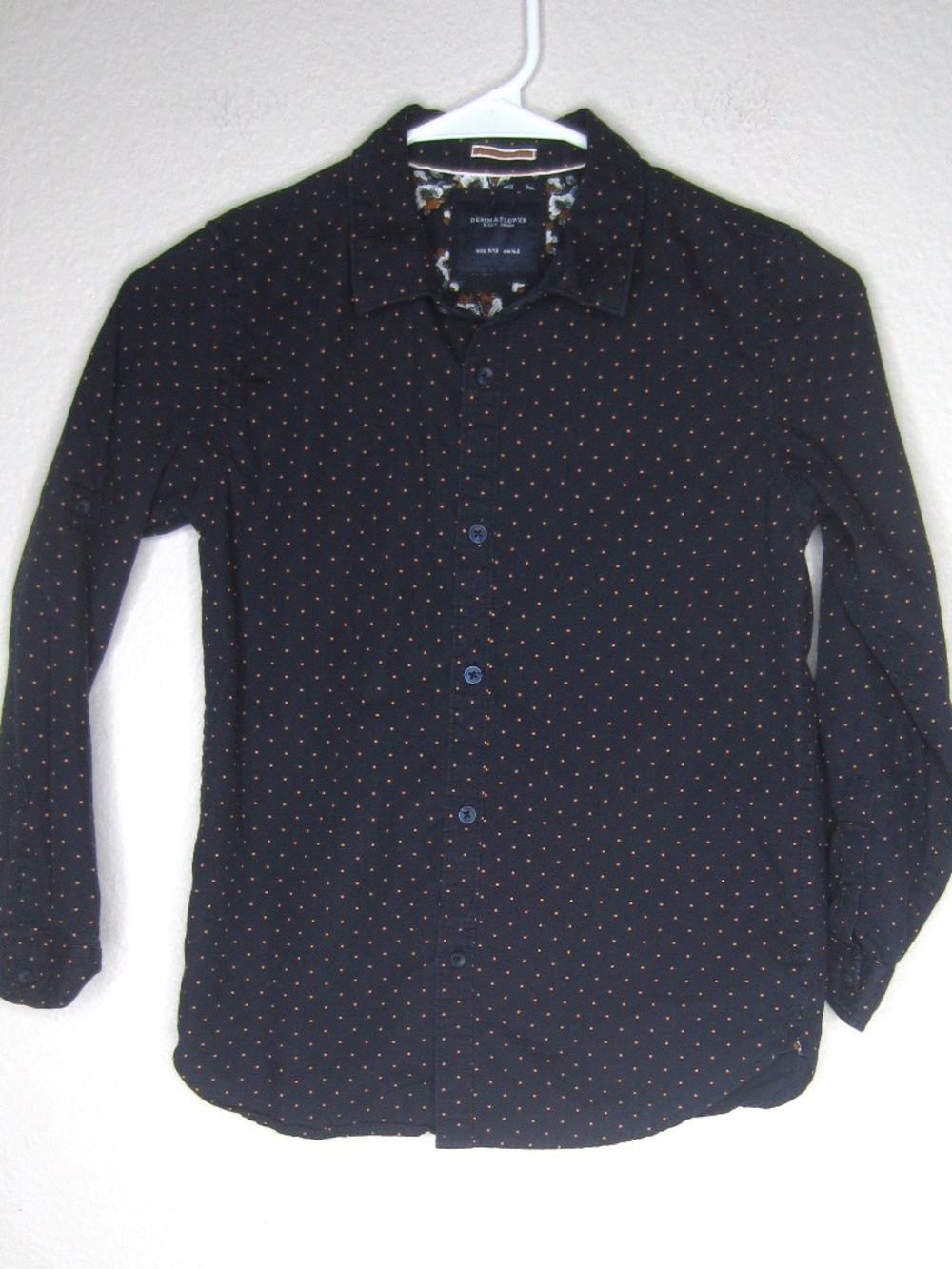 Denim & Flower Navy Button Down shirt polka dot - Size 9/10
